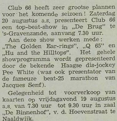 The Golden Earrings show announcement August 20, 1966 's-Gravenzande - De Brug